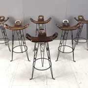 Vintage Spanish wrought iron bar stools, 1960s - set of 6