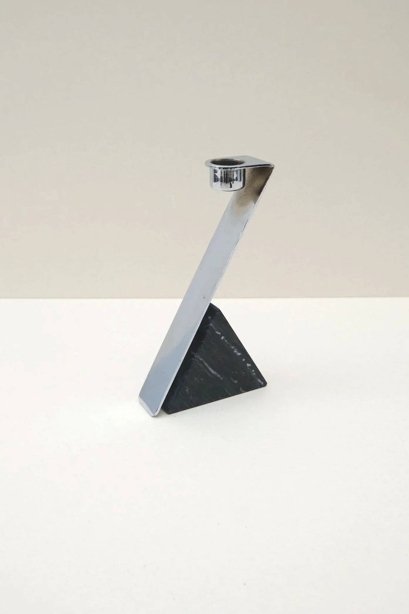 Chrome-plated metal and marble candle holder, 1980