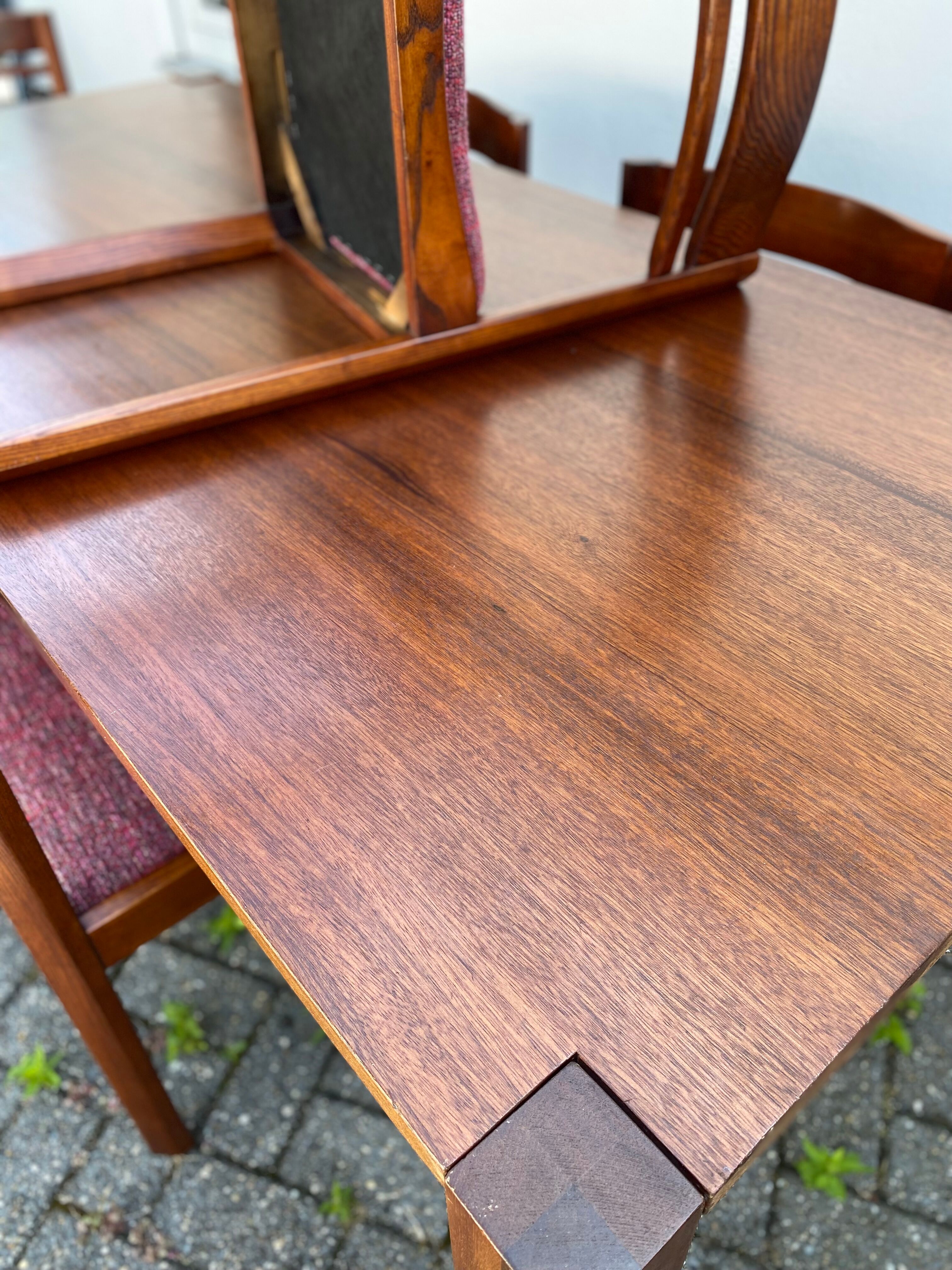 Teak wood dining table with 6 vintage rosewood chairs