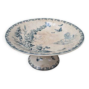 Opaque porcelain compote from Gien, Villageois model, Terre de Fer.