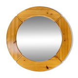 Scandinavian round solid pine mirror by Glasmäster Markaryd, Sweden, 70's