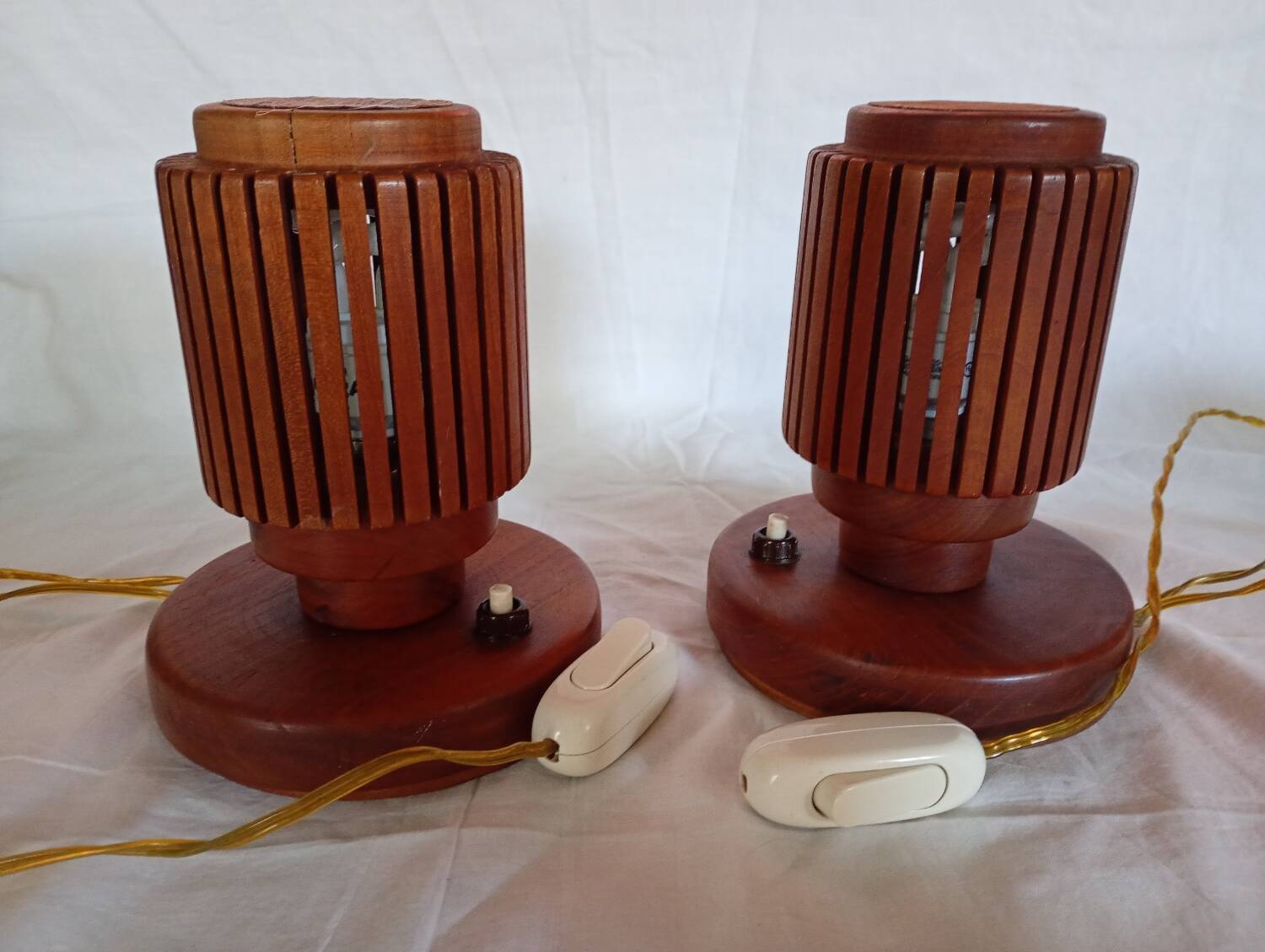 Pair of wooden bedside lamps
