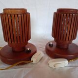 Pair of wooden bedside lamps