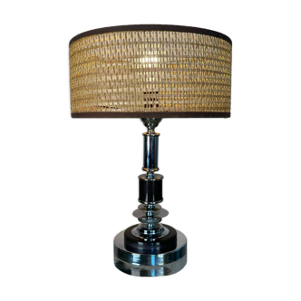 Space Age chrome and rattan design lamp from the 70s