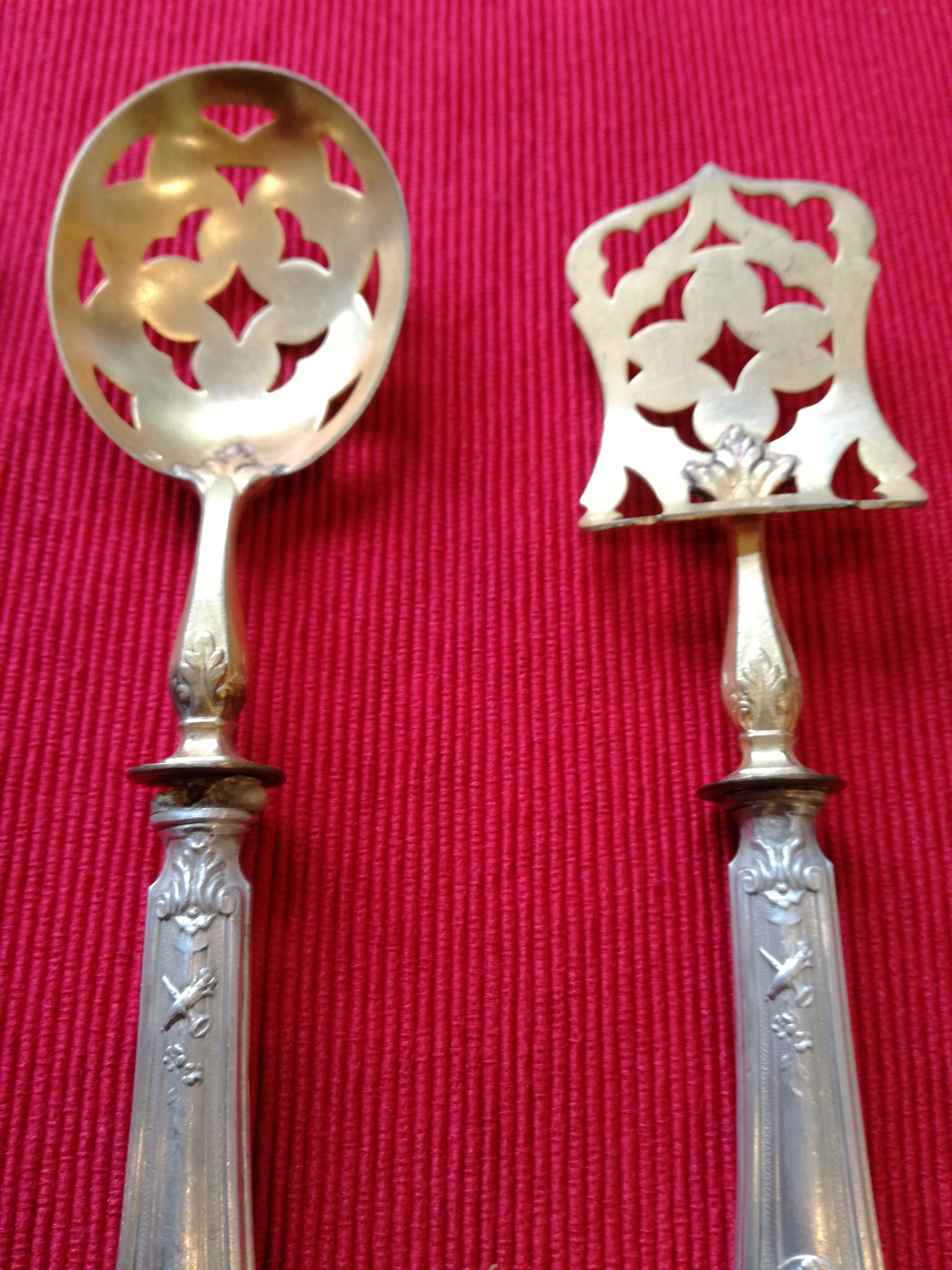 Cutlery with mignardises Late nineteenth silver and vermeil
