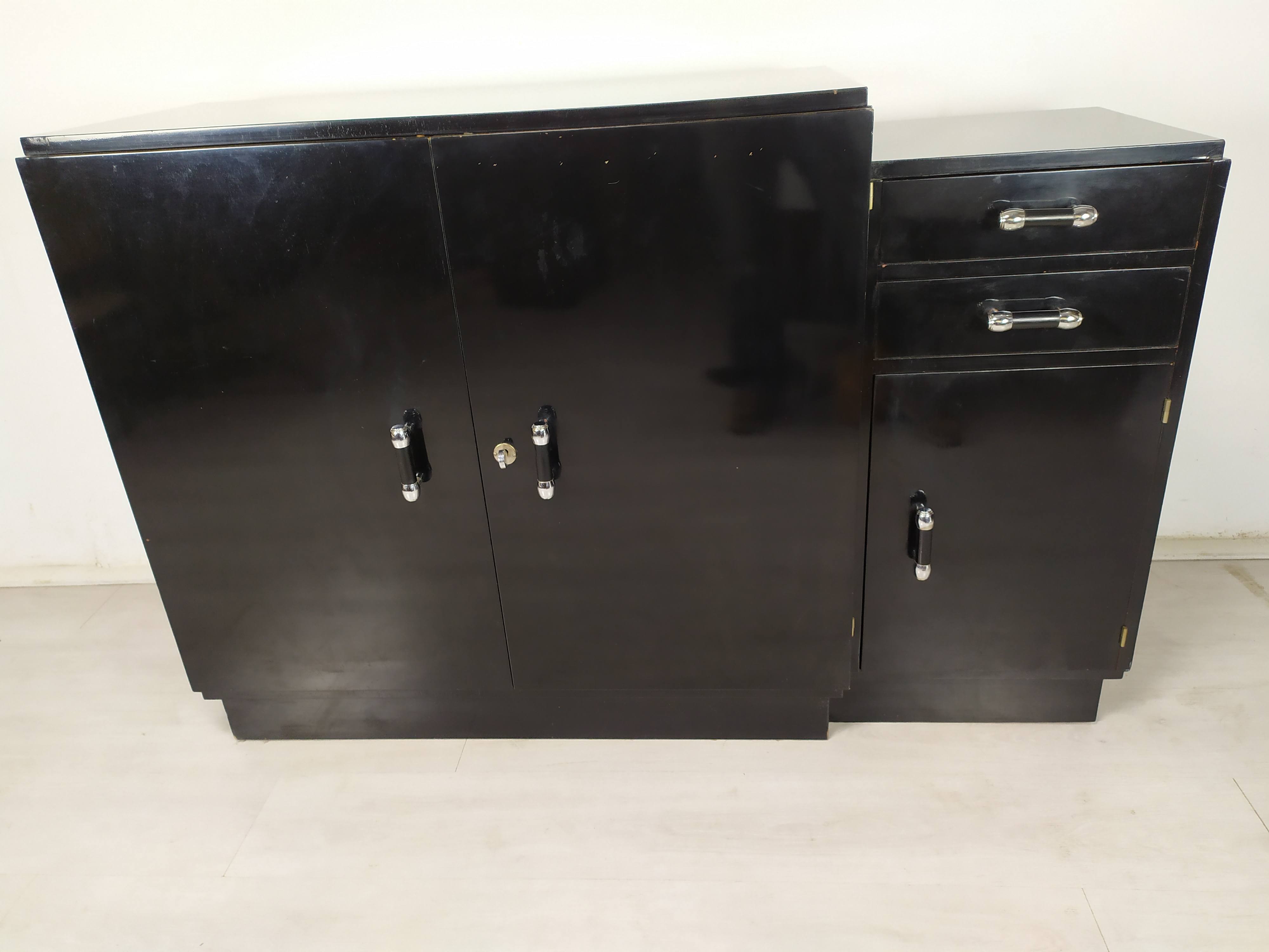 Modernist art deco black lacquered buffet