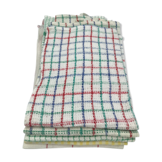 Lot of 5 multicolored old cotton tea towels