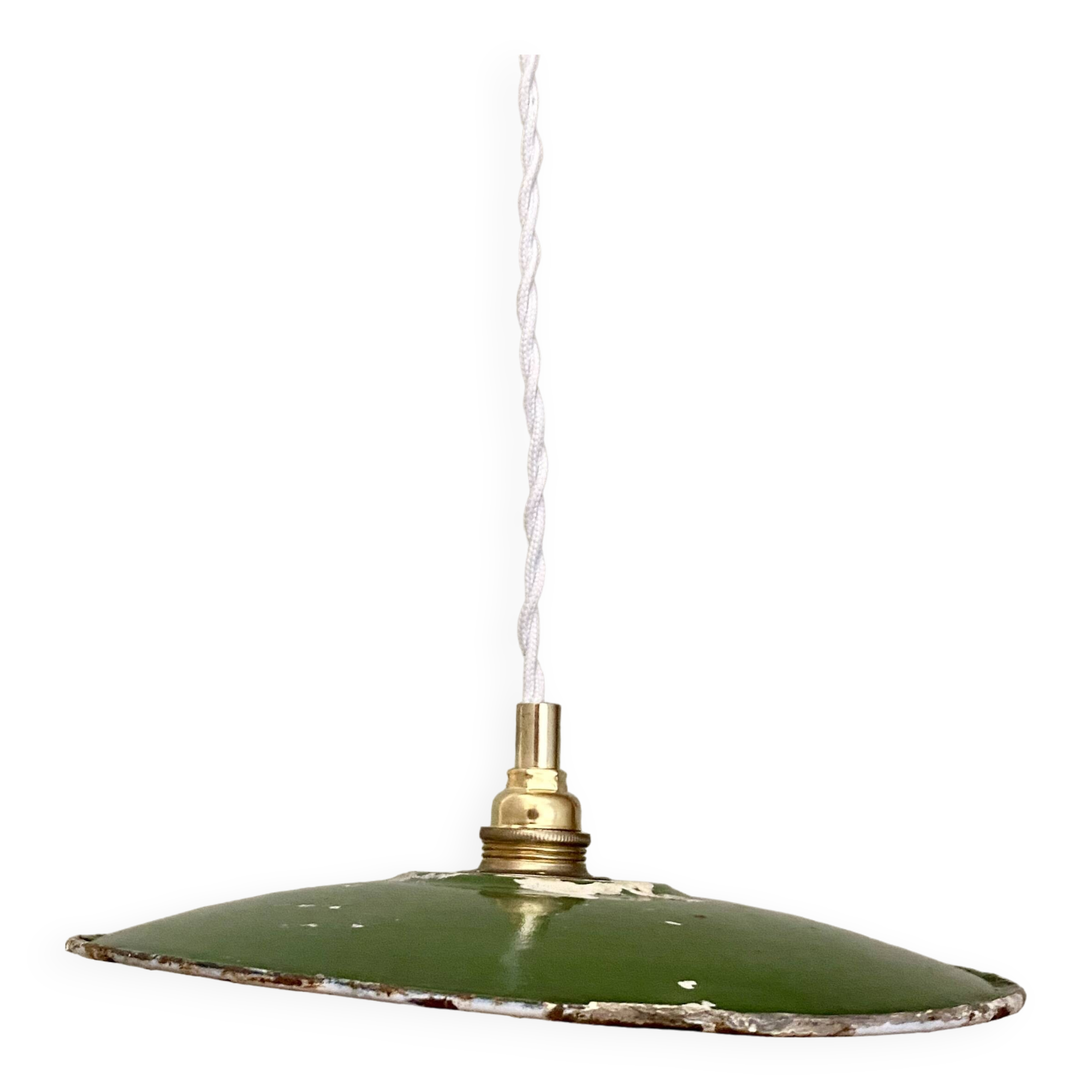 Vintage lampshade pendant light in green enameled sheet metal