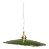 Vintage lampshade pendant light in green enameled sheet metal
