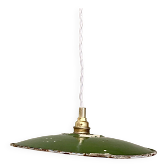 Suspension abat-jour vintage en tôle émaillée verte