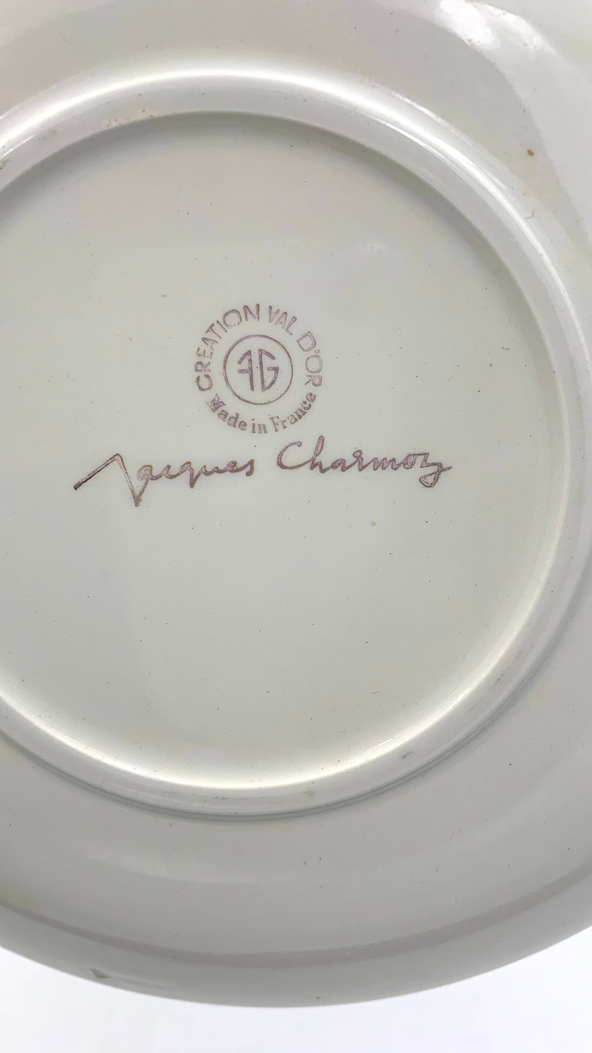 Vintage dessert service in earthenware, signed Jacques Charmoz - Val d'Or GIEN - 1950s