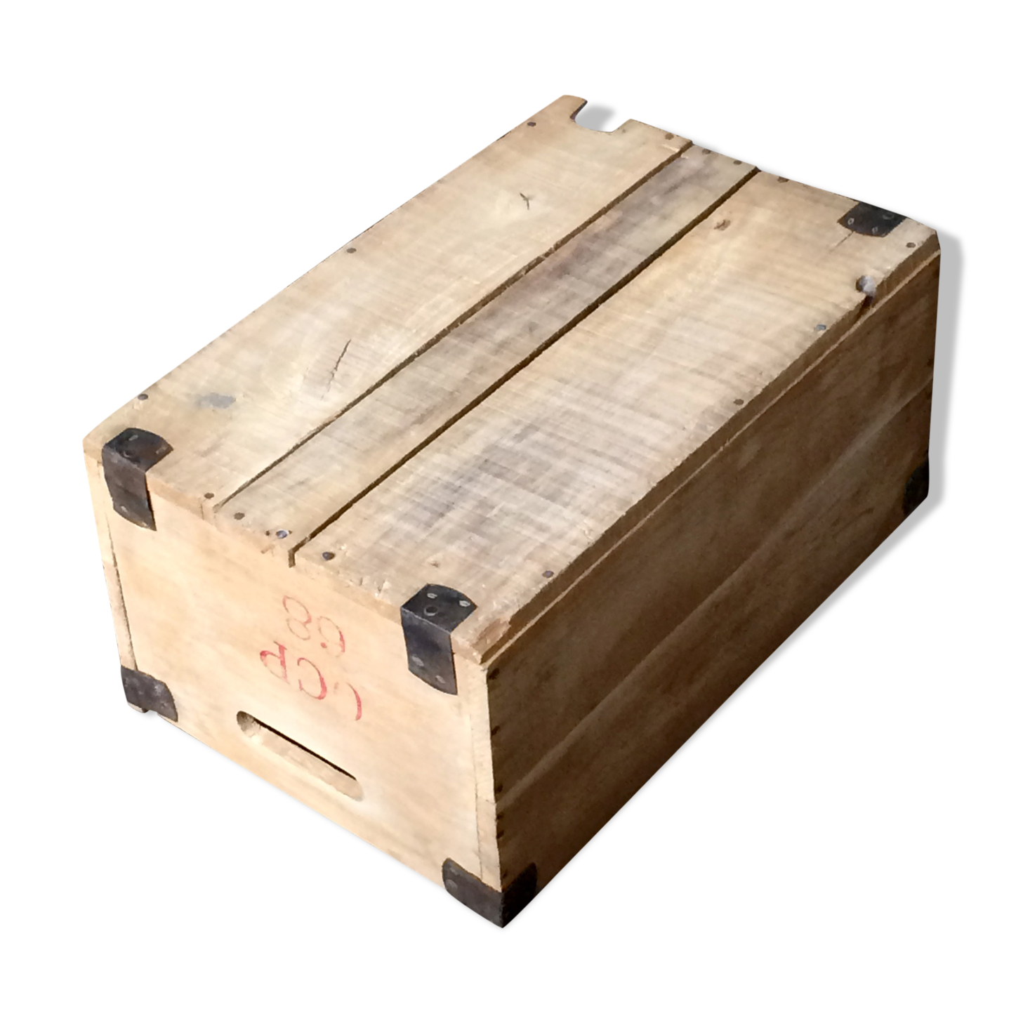 Wooden crate with metal fittings