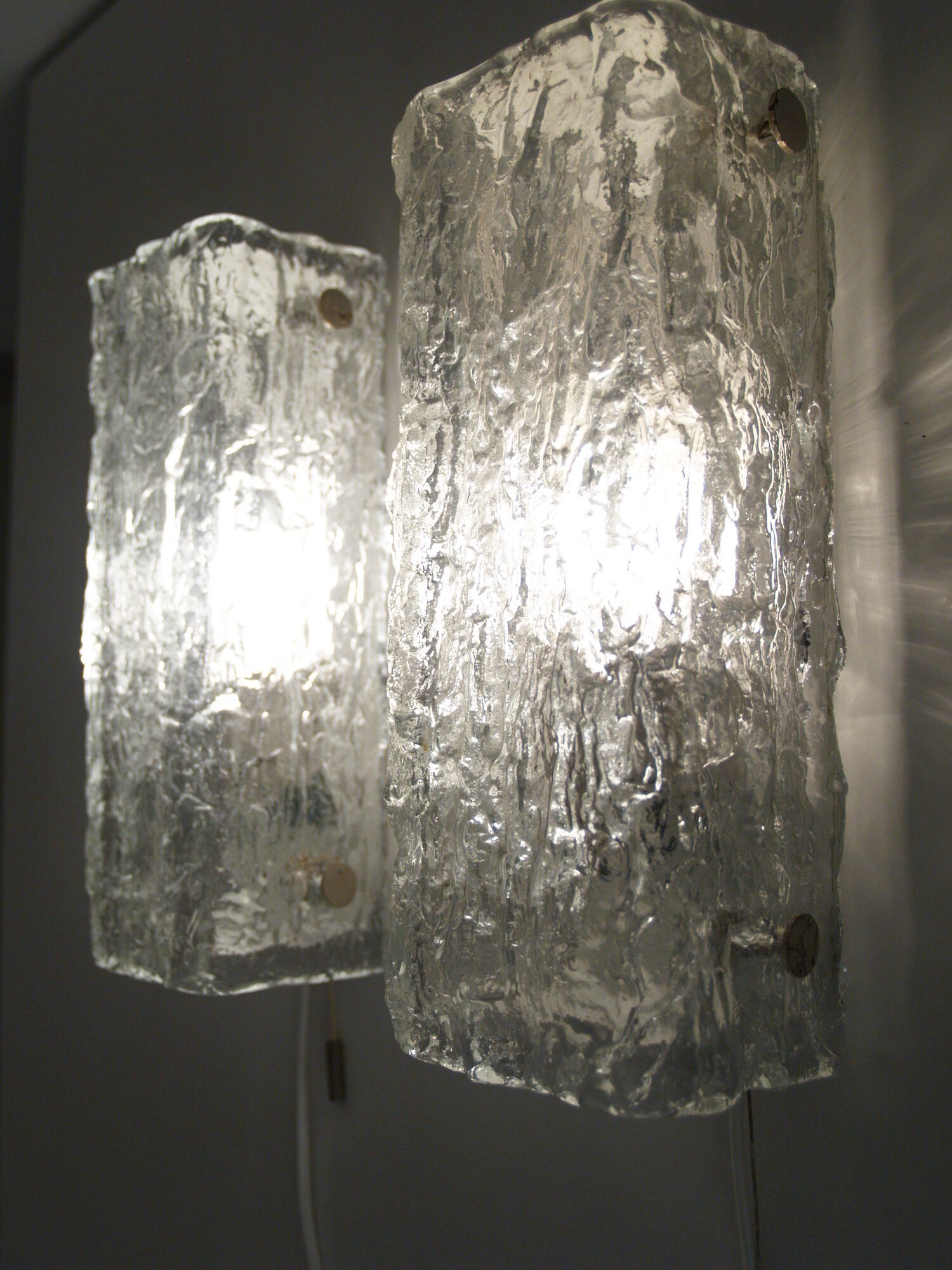 Mid-century ice glass wall sconces from kaiser idell / kaiser leuchten, 1960s, set of 2