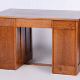Restored Art Deco Solid Oak Writing Desk Made in the 1930s, Czechia