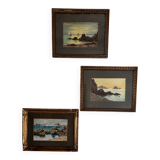 Watercolors on paper depicting rocky coasts 20th century by L. Roger