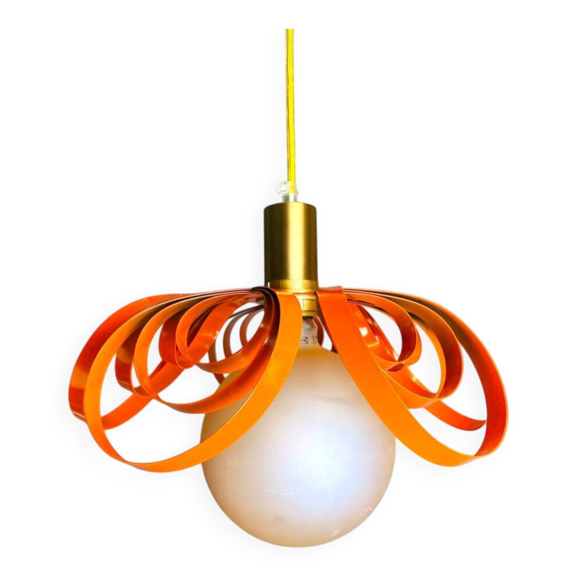 French modern orange metal ribbon lamp