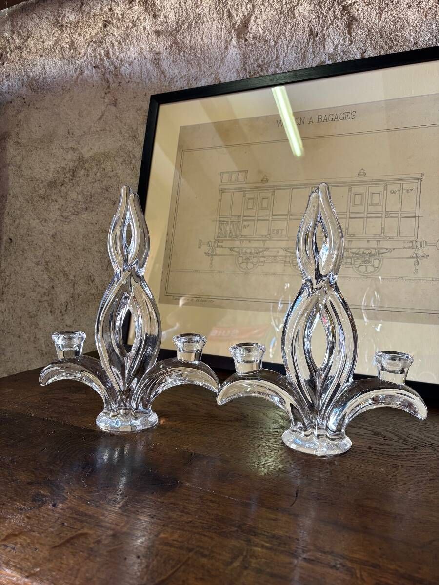 Pair of crystal candlesticks Vannes le Chatel Lorraine