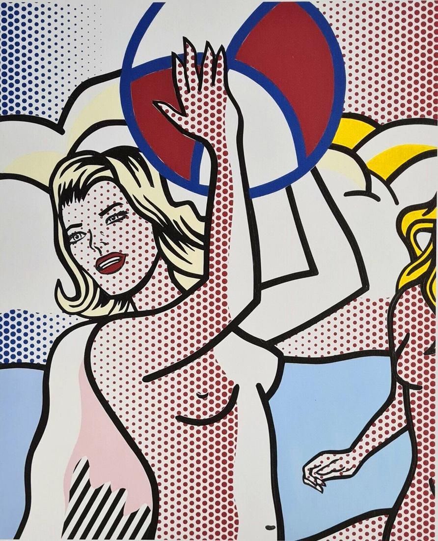"Nudes With Beach Ball" 1920s Lithography