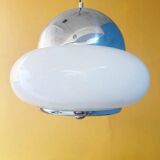 “Saturn” suspension in chrome and opaline glass