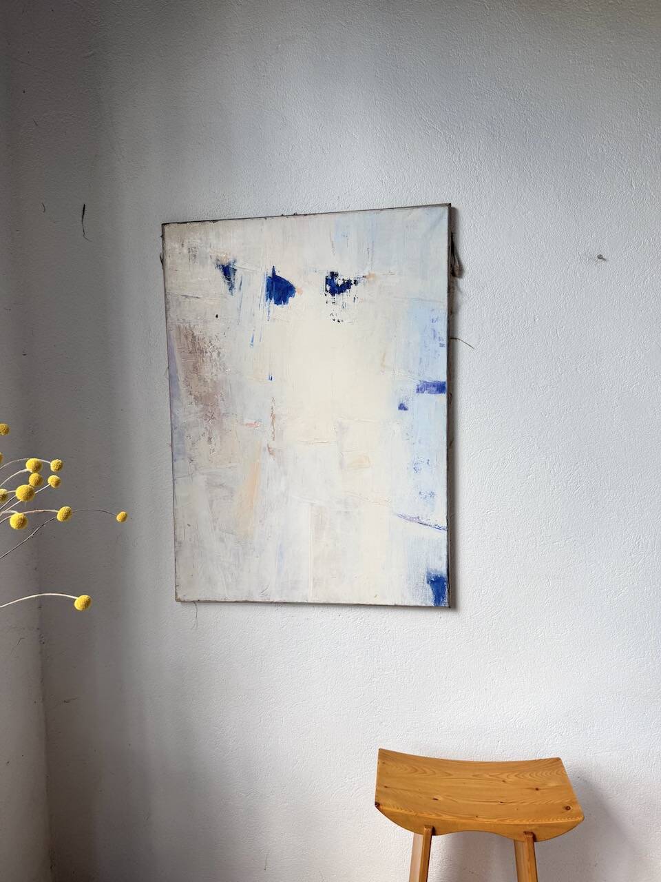 Toile abstraite blanche, peinture à l’huile XXème