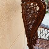 Duo of rattan wing chairs
