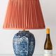 Dutch Chinoiserie Table Lamp, Blue and White Delft, by Makkum, with a New Coral Silk Shade
