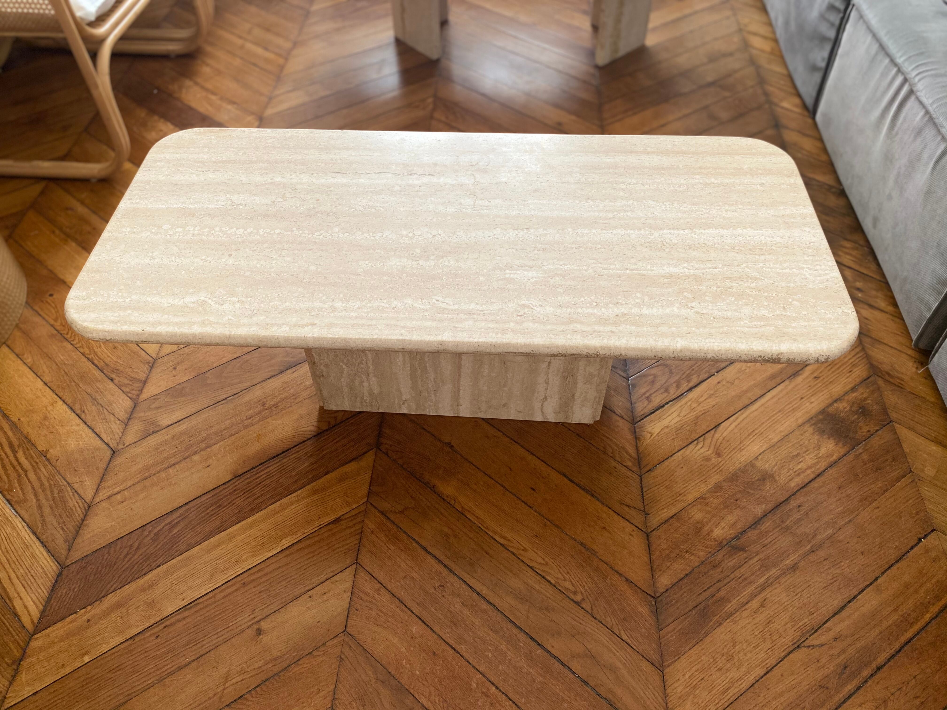 Minimalist design coffee table in unbleached travertine stone