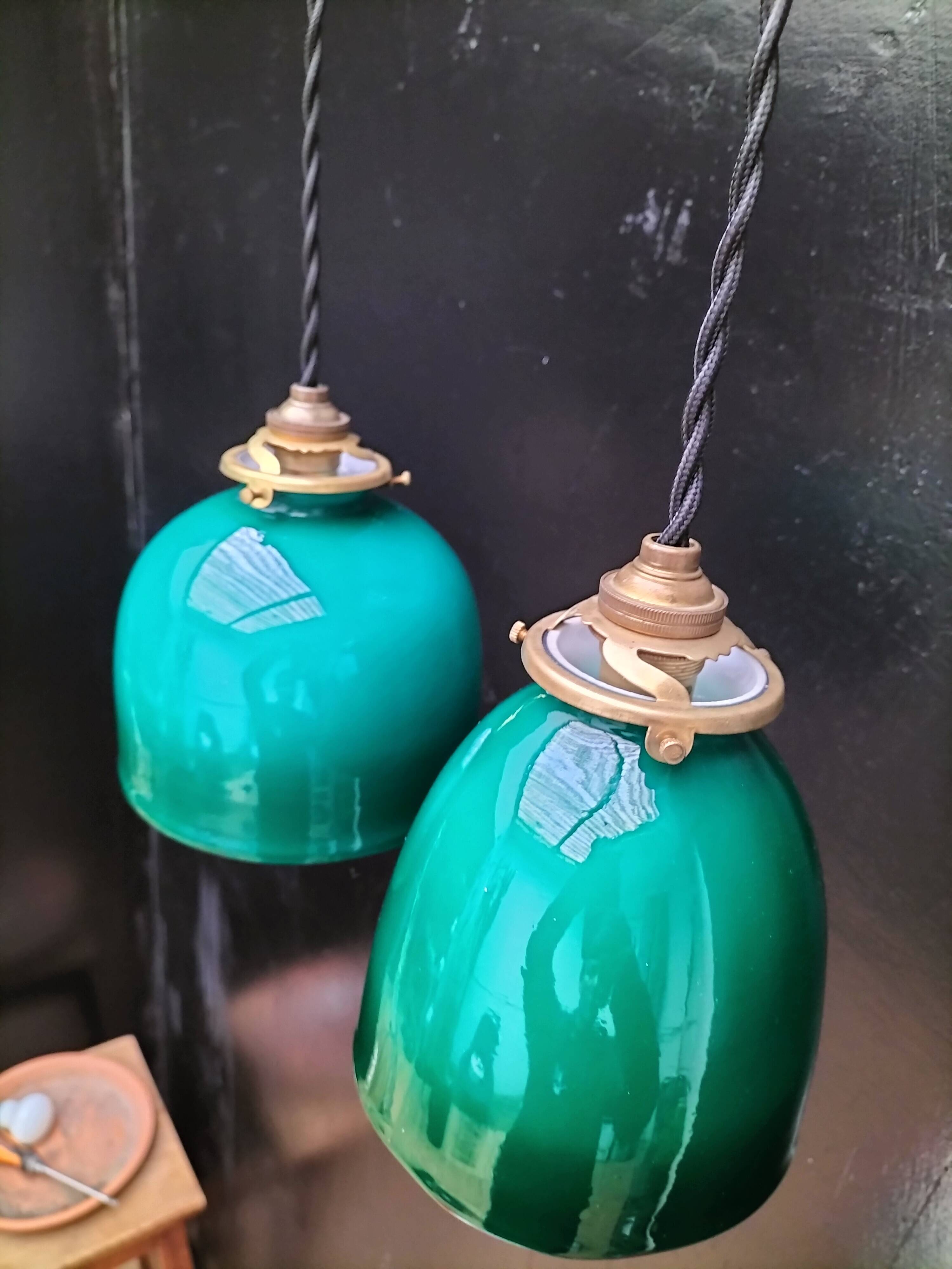 Green opaline pendant lights