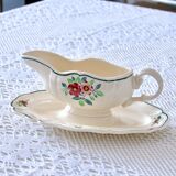 Large old hand-painted Sarreguemines Amazonas gravy boat