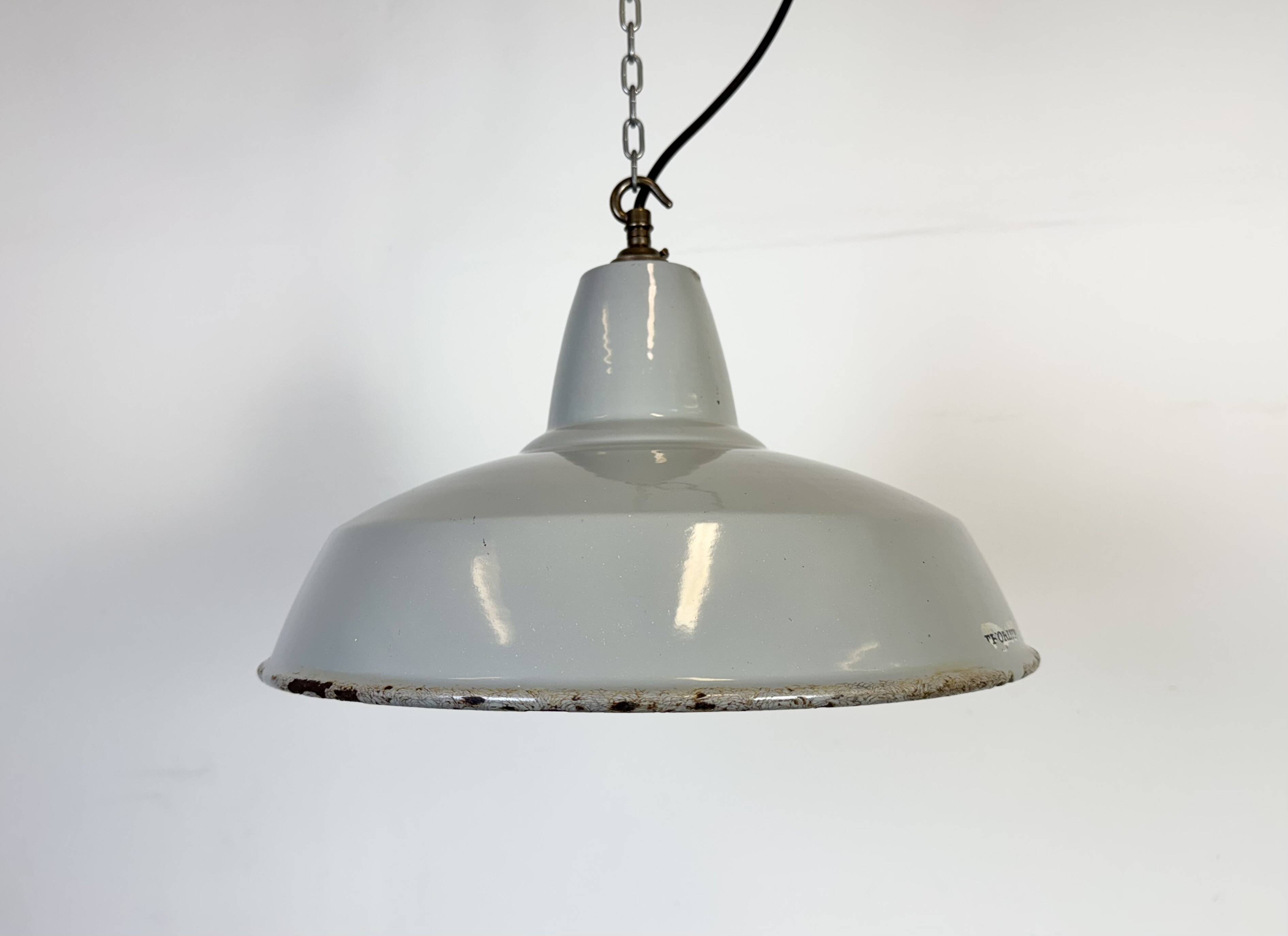 Industrial Grey Enamel Factory Pendant Lamp from Thorlux, 1960s