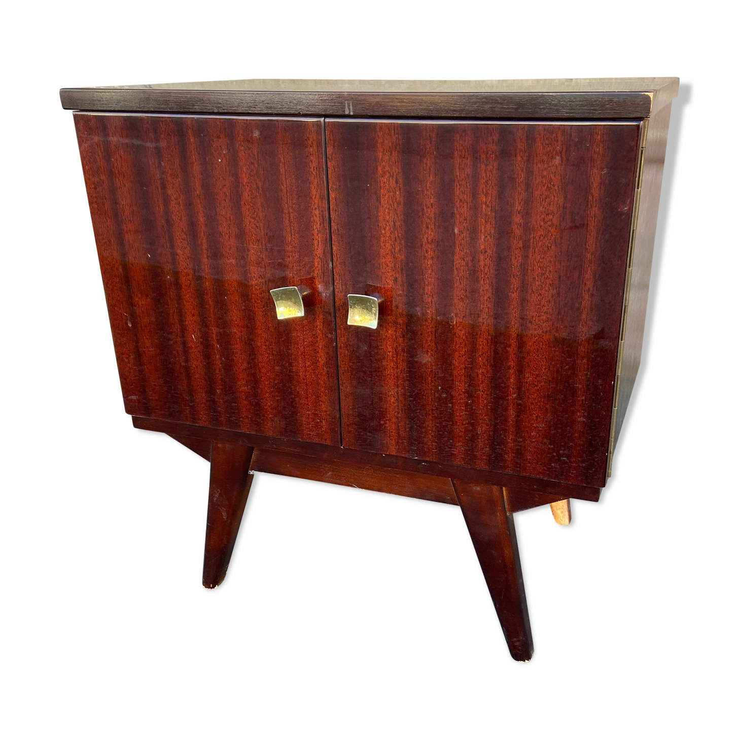 Bedside night table design 1960 vintage Scandinavian feet compass