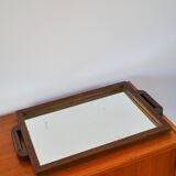 Large wooden mirror tray, turned wooden handles, 1940