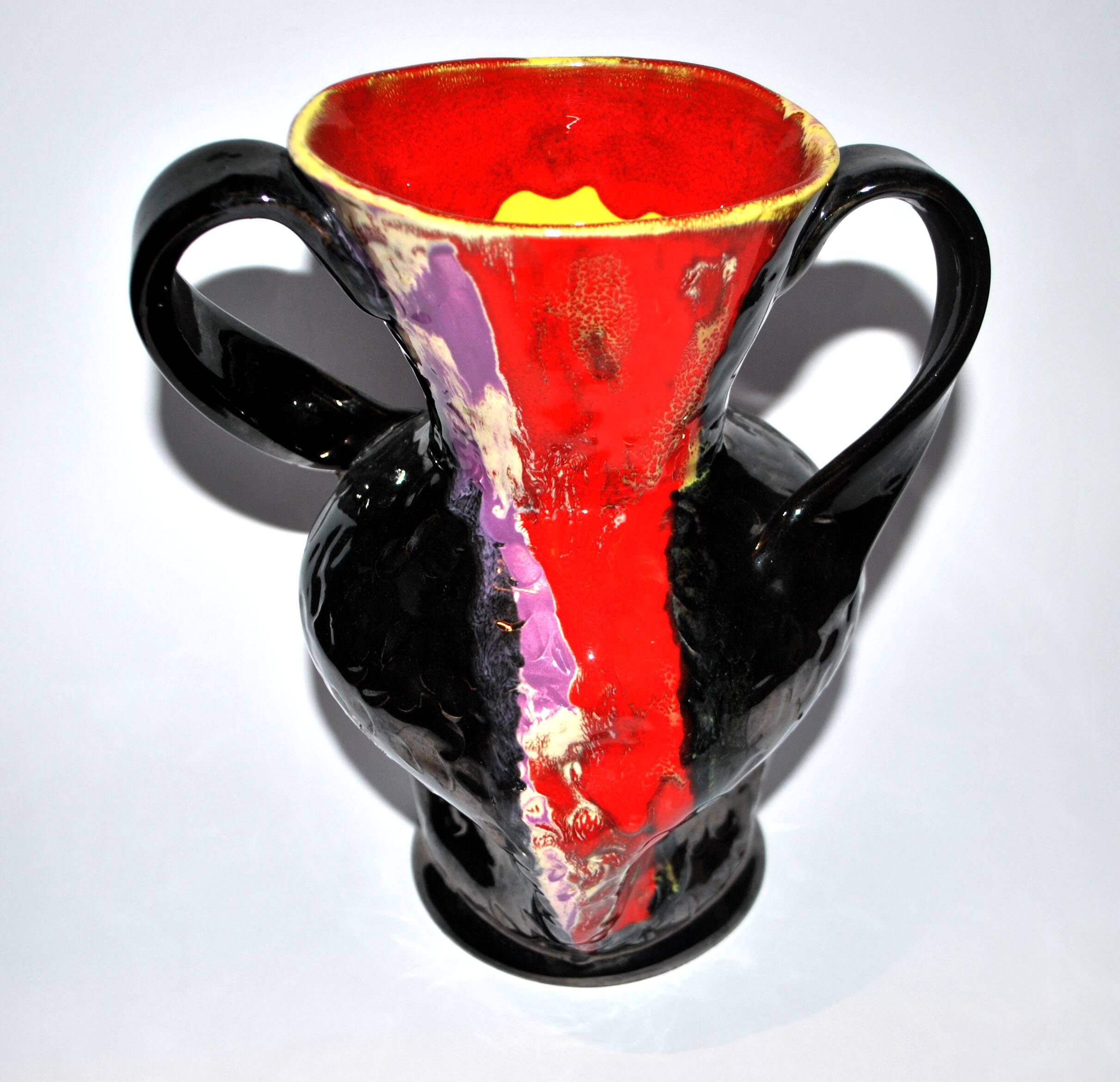 VALLAURIS ceramics Black and red enamelled vase with handle VINTAGE 1950-1960