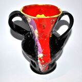 VALLAURIS ceramics Black and red enamelled vase with handle VINTAGE 1950-1960