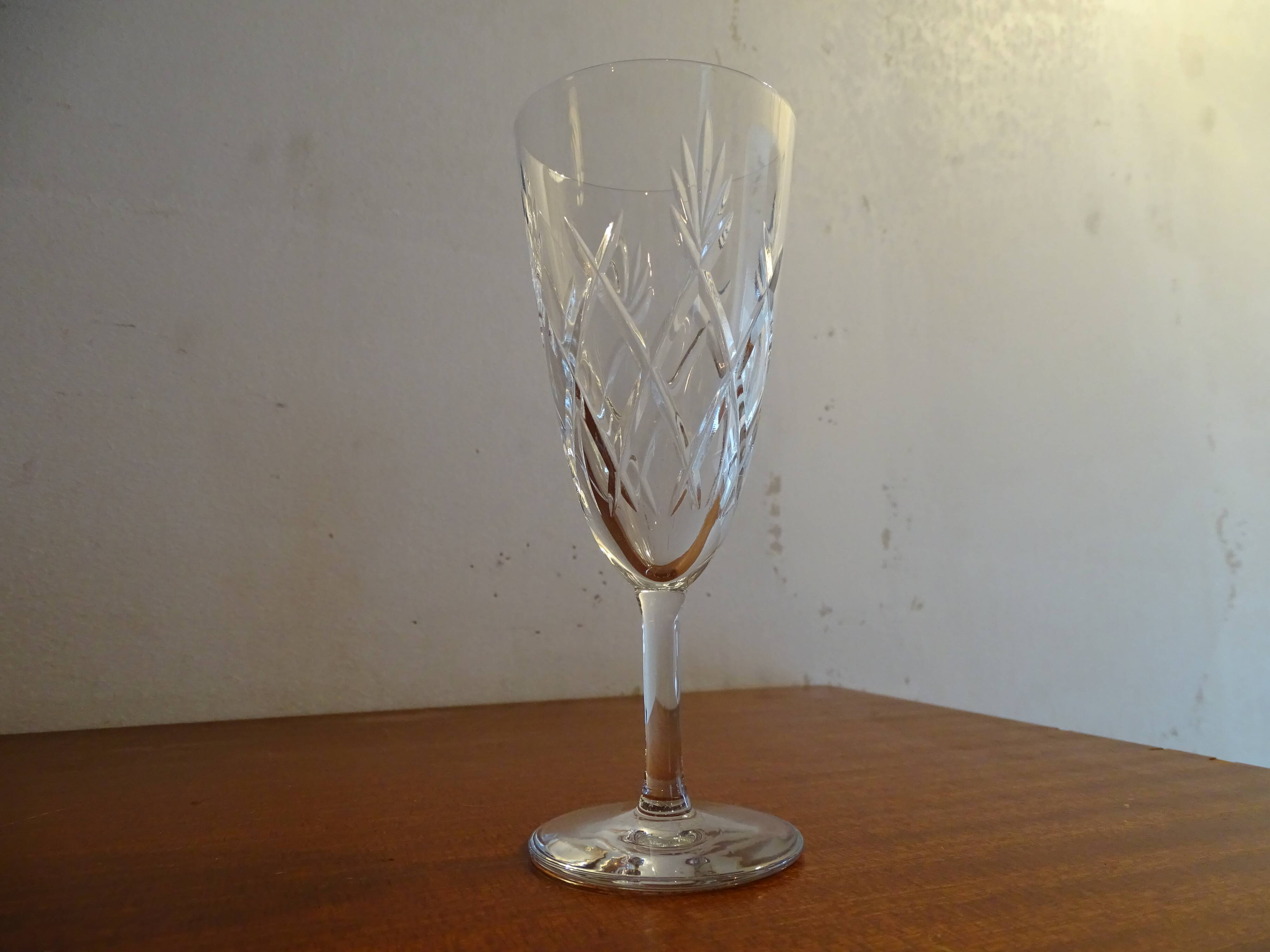 9 Bayel crystal champagne flutes signed, cut crystal.