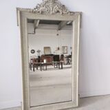 Rectangular mirror in light green lacquered wood with pediment H:1m39