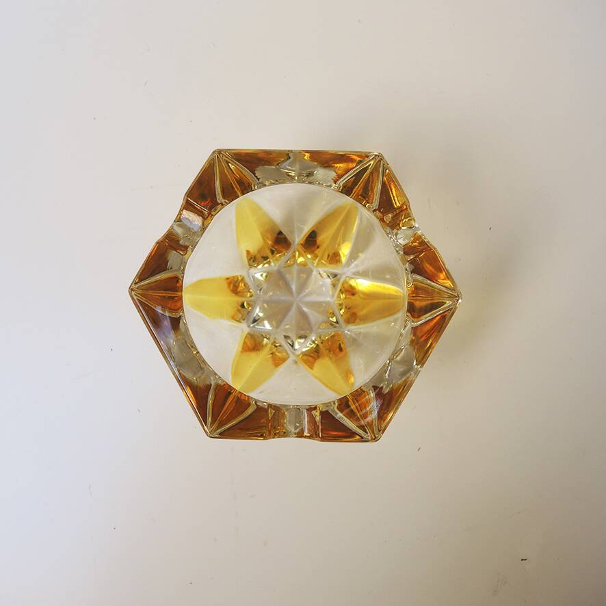 Antique clear & yellow cut crystal ashtray