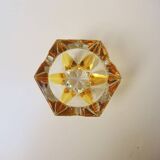 Ancien cendrier en cristal taillé transparent & jaune