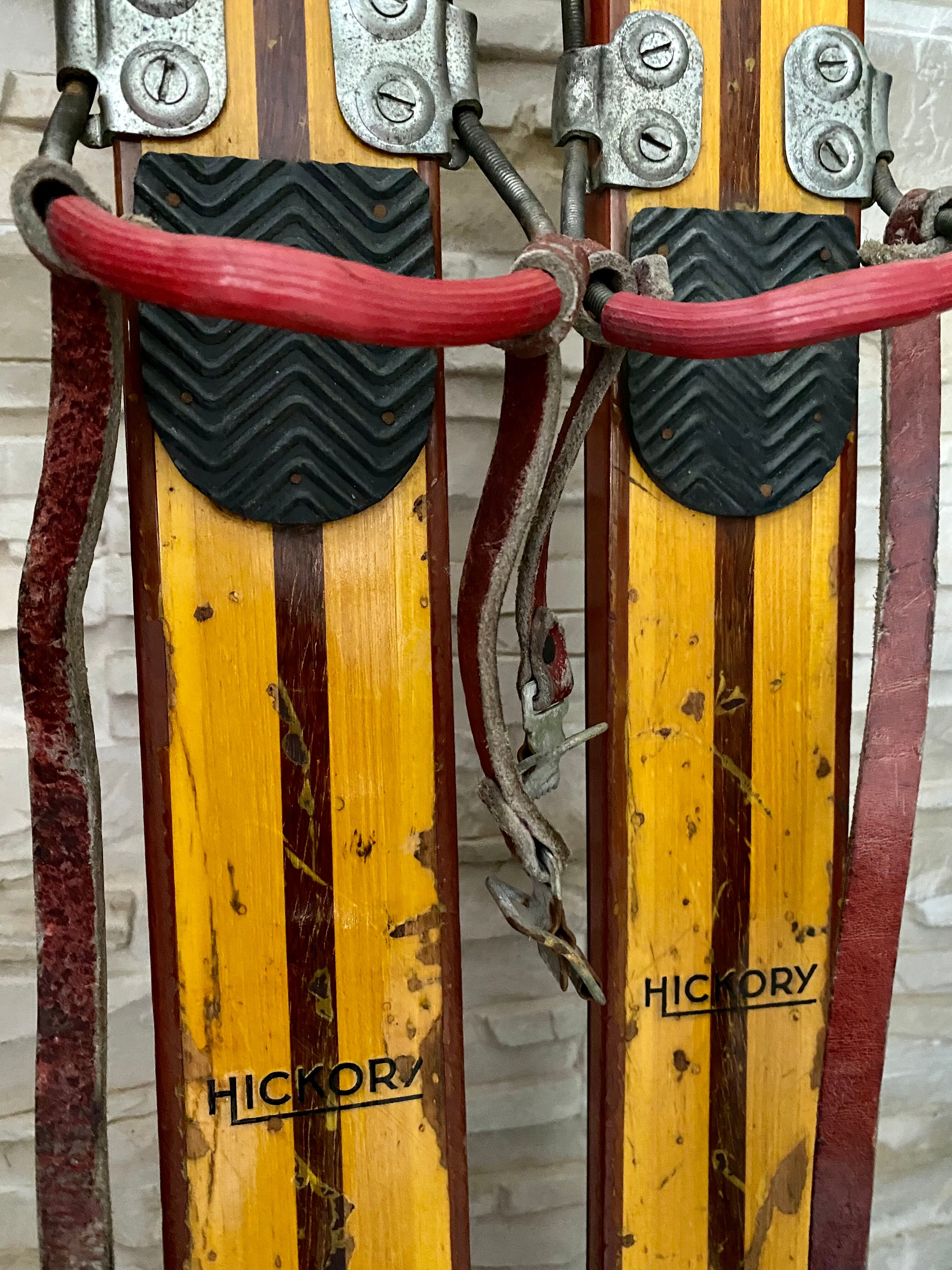 Vintage wooden Rossignol Hickory ski pair