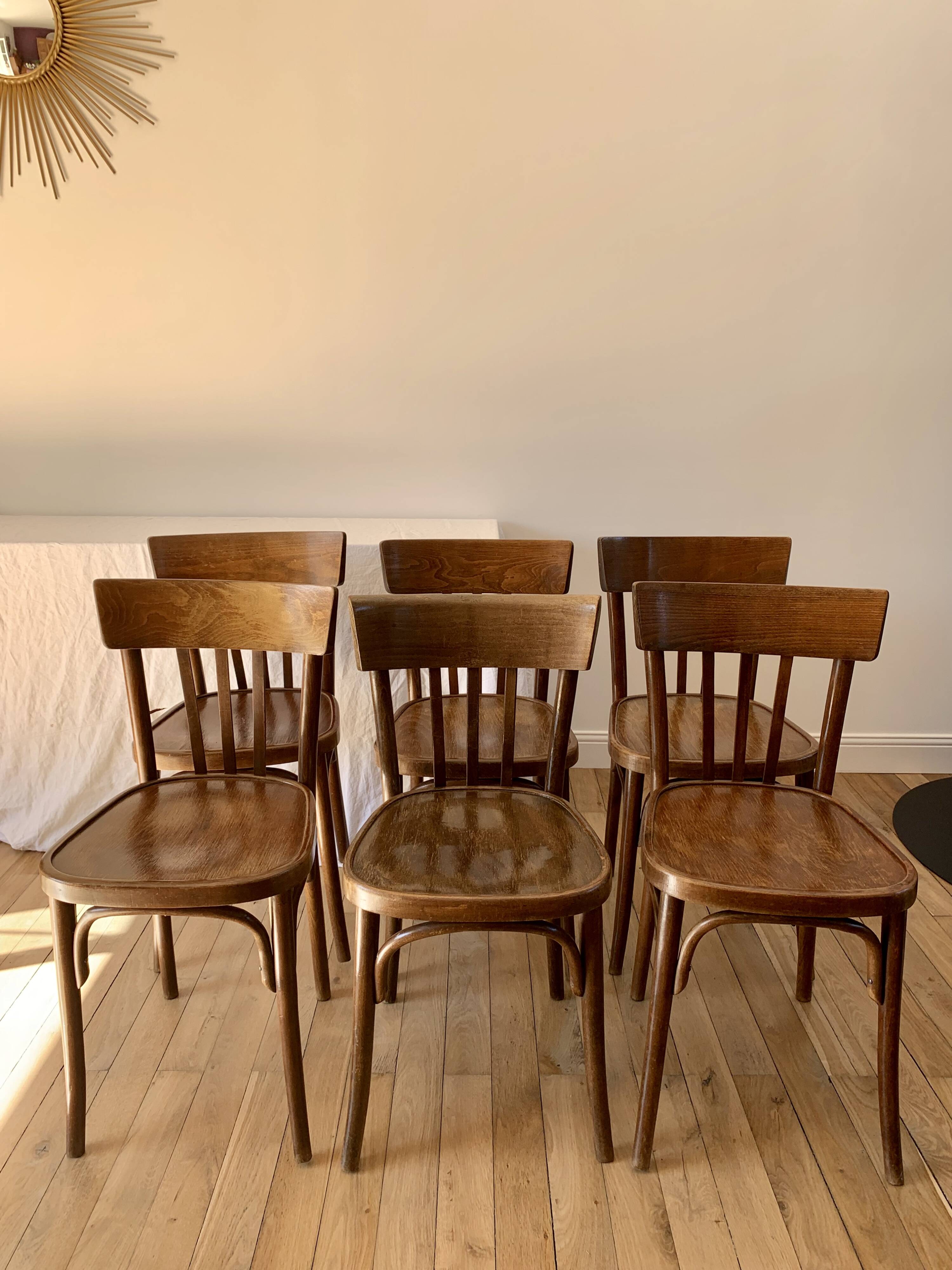 set of 6 bentwood bistro chairs from the 1950s