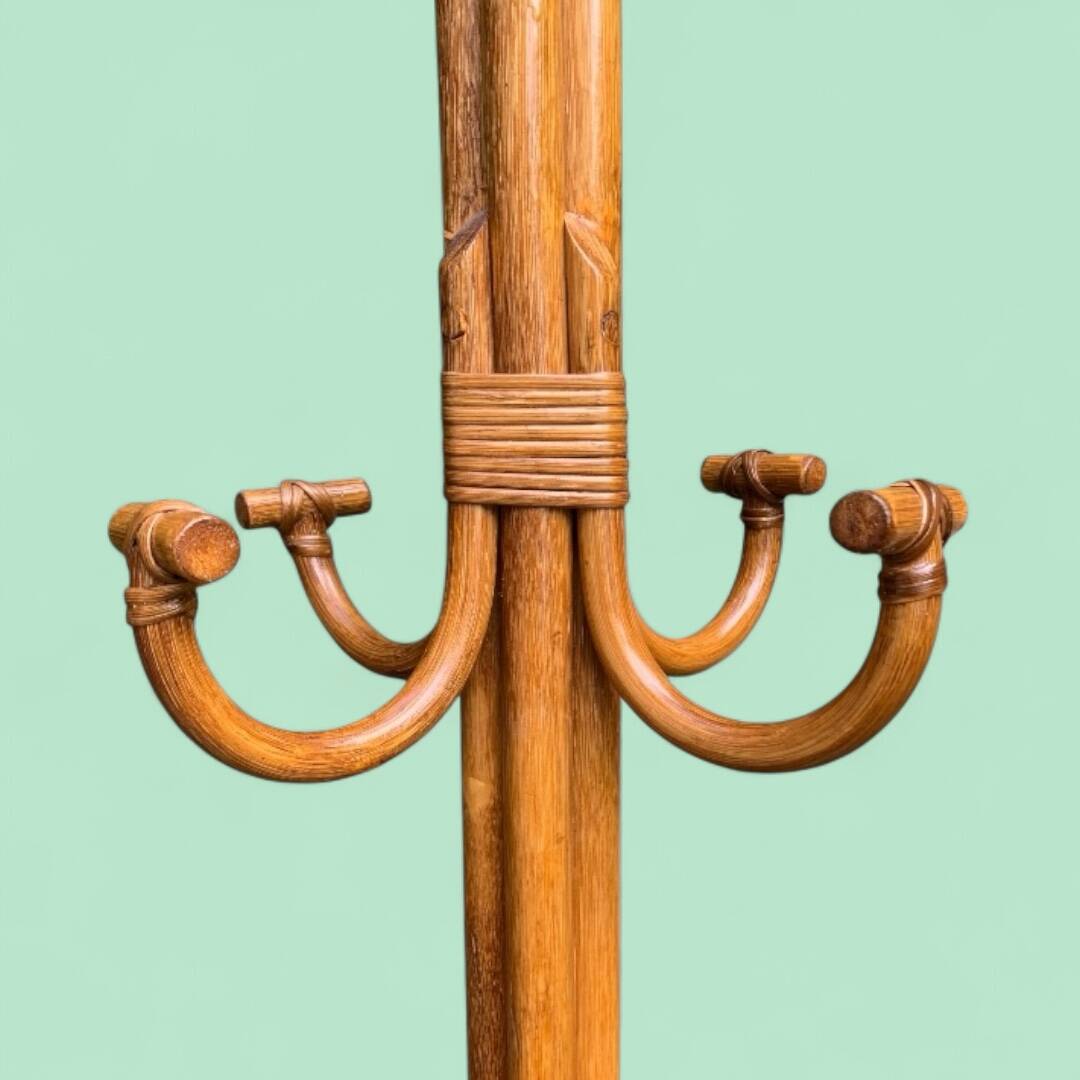 Perroquet portemanteau en rotin vintage 1970