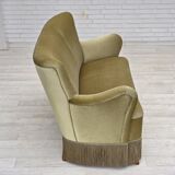 1960s, Danish 2-seater sofa, green furniture velour, beech wood legs.