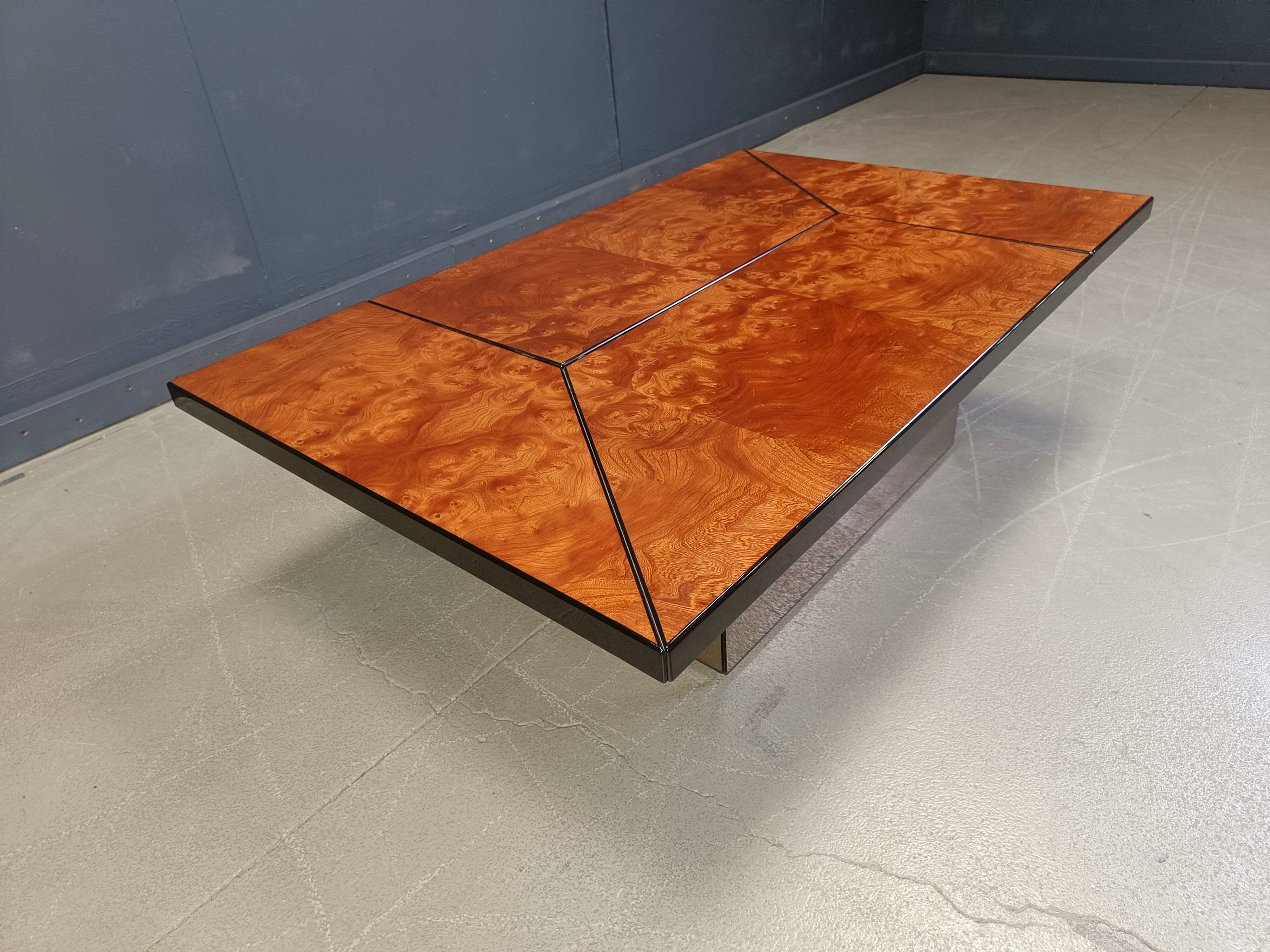 Vintage burl wood hidden bar coffee table, 1970s