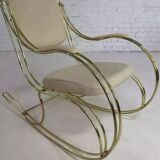 1960s rocking chair in brass and ecru imitation leather
