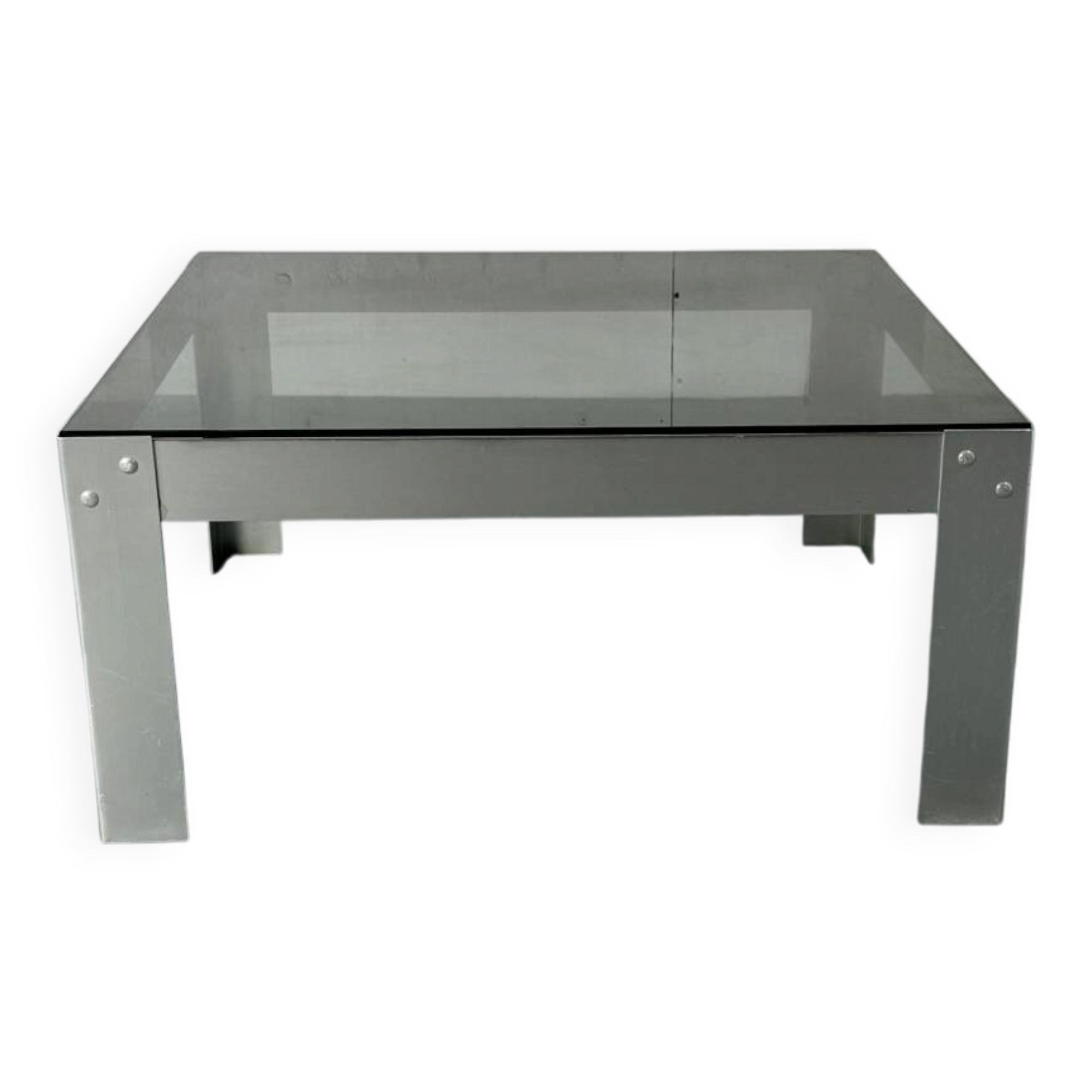 Table basse en aluminium et verre minimaliste de style moderniste du milieu du siècle, années 1970.