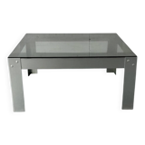 Table basse en aluminium et verre minimaliste de style moderniste du milieu du siècle, années 1970.