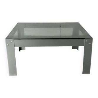 Table basse en aluminium et verre minimaliste de style moderniste du milieu du siècle, années 1970.
