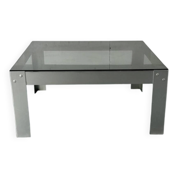 Table basse en aluminium et verre minimaliste de style moderniste du milieu du siècle, années 1970.