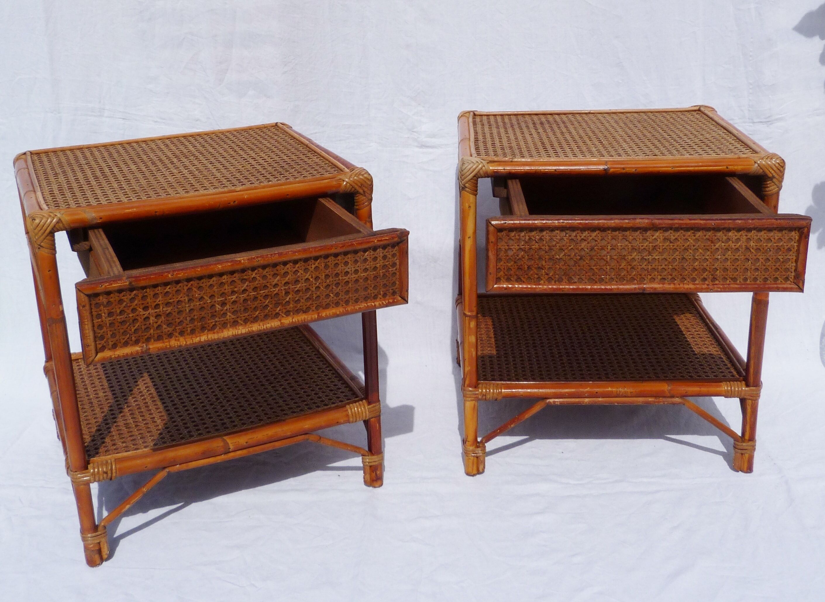 Pair of cane bedside tables