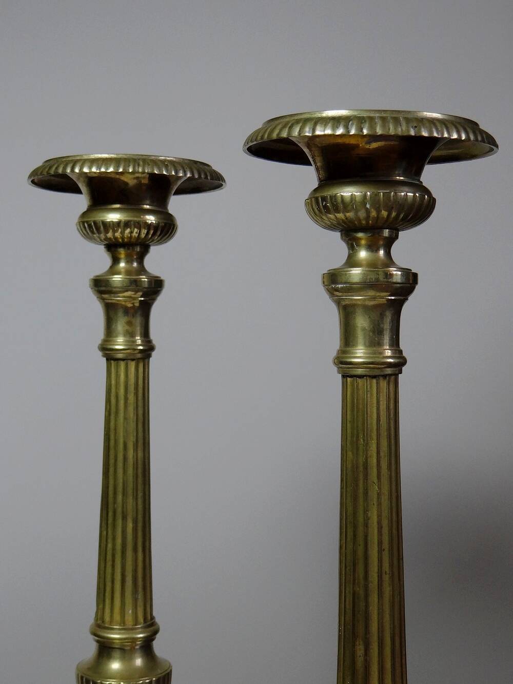 Pair of large 19th century church candlesticks in gilded bronze